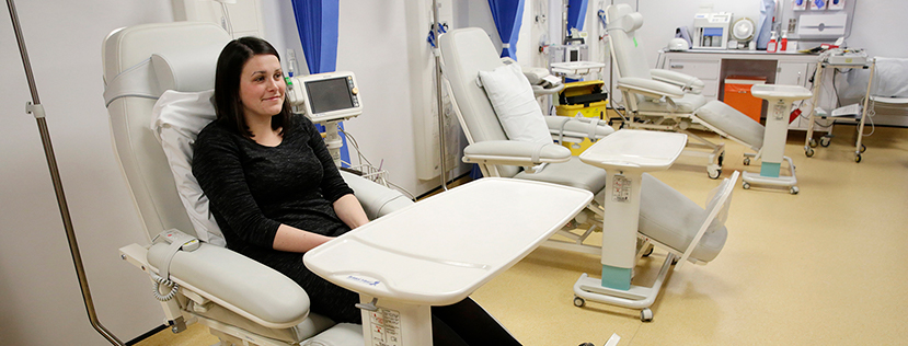 A patient in the trial procedure room