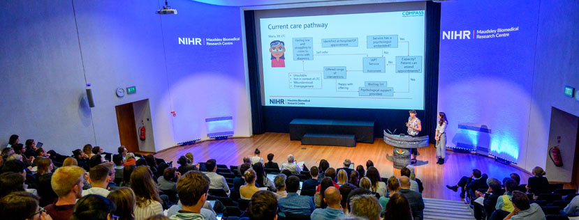 Picture of IoPPN lecture theatre during NIHR Maudsley BRC Conference presentation