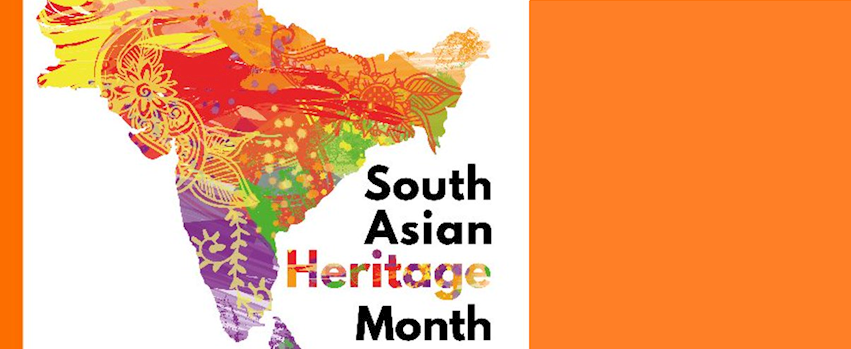 Banner showing a map of india and the words South Asian Heritage Month