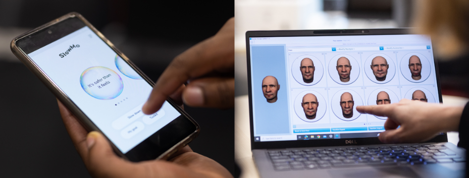 SloMo app (left) and AVATAR therapy software (right).