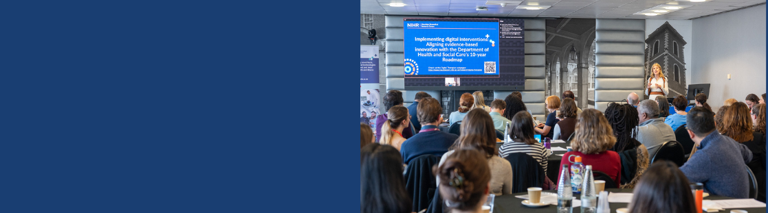 digital therapies theme event - people in a crowded room listening to a speaker