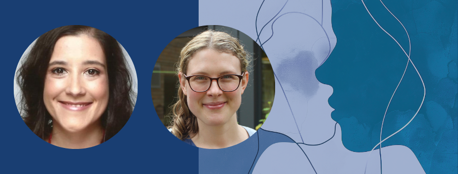 Photos of authors and profile of woman illustration