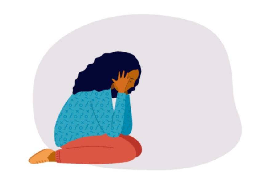 A graphic of a upset woman
