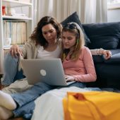 mother and daughter at home