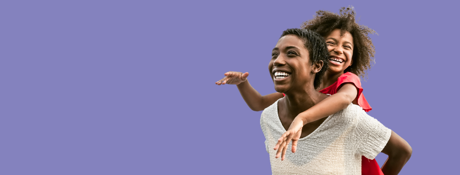 eLixir project, woman gives her child a piggyback