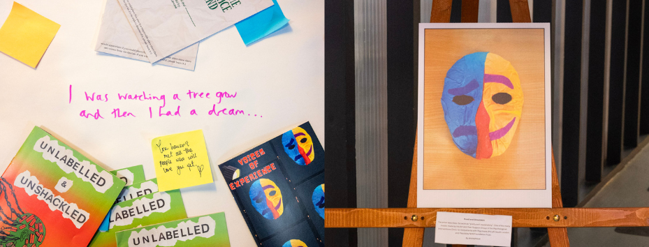 Images of the artwork and reflection table at the event