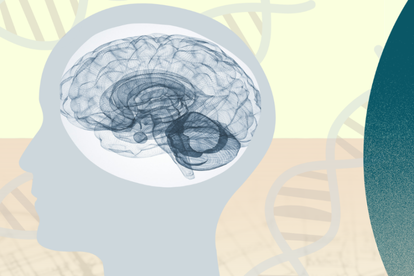 image of brain and DNA strands