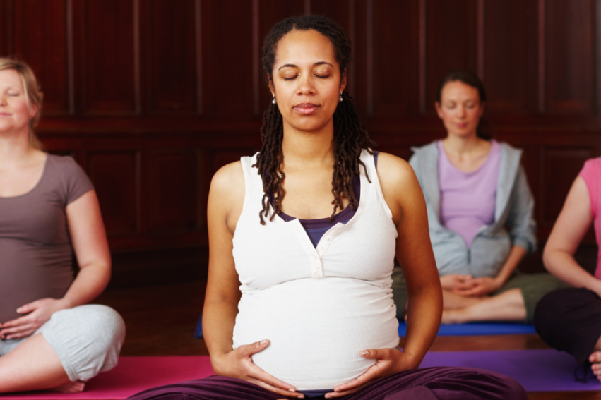 Women taking part in pregnancy yoga