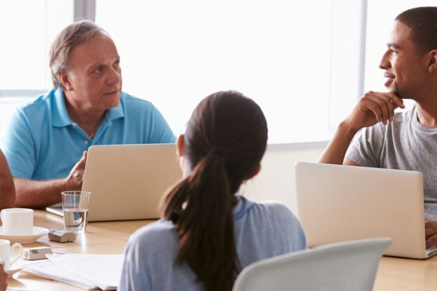 People in a casual work meeting