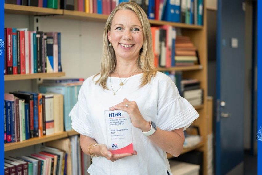 Saskia Sanderosn holding NIHR IMpact Prize commendation